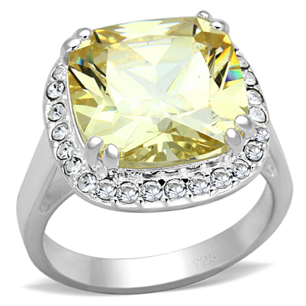 Silver 925 Sterling Silver Ring with AAA Grade CZ in Citrine Yellow