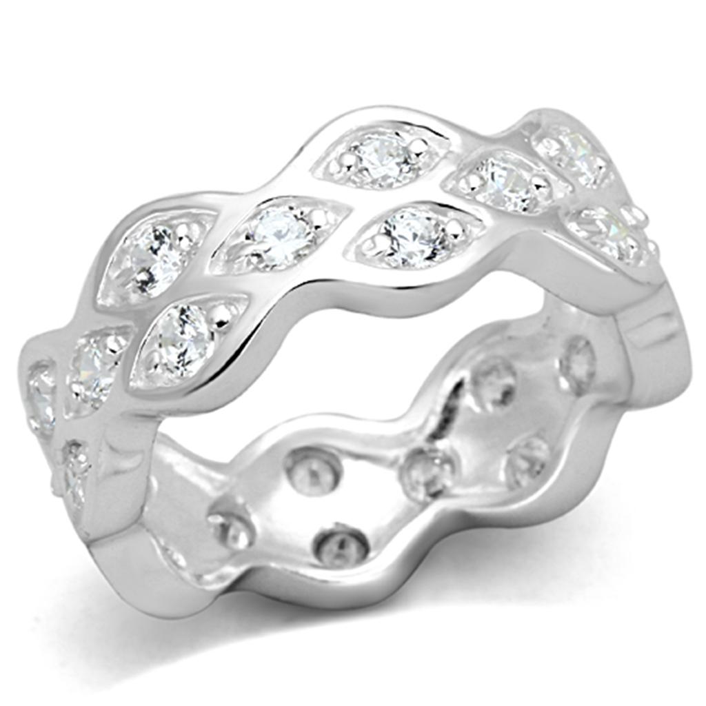 Rhodium 925 Sterling Silver Ring with AAA Grade CZ in Clear