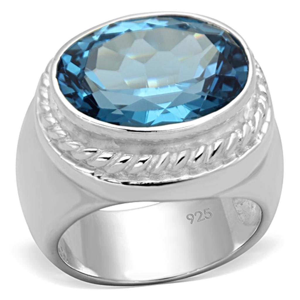 Silver 925 Sterling Silver Ring with Synthetic Spinel in Sea Blue