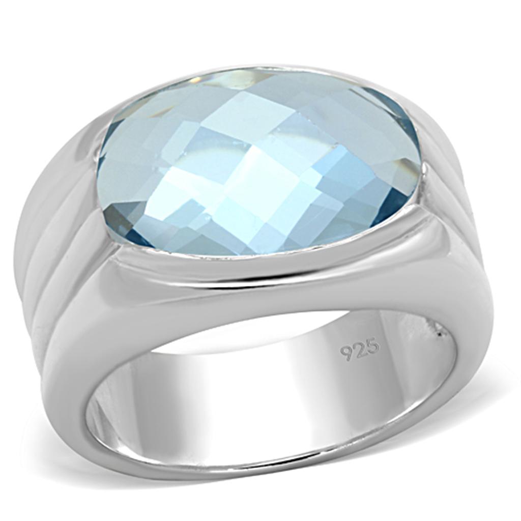 Silver 925 Sterling Silver Ring with Synthetic Spinel in Sea Blue