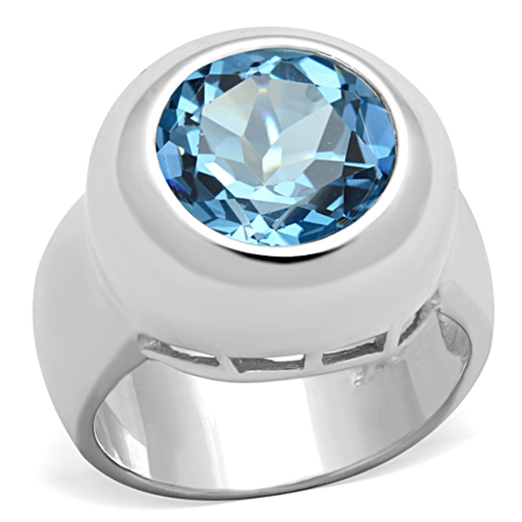 Silver 925 Sterling Silver Ring with Synthetic Spinel in Sea Blue