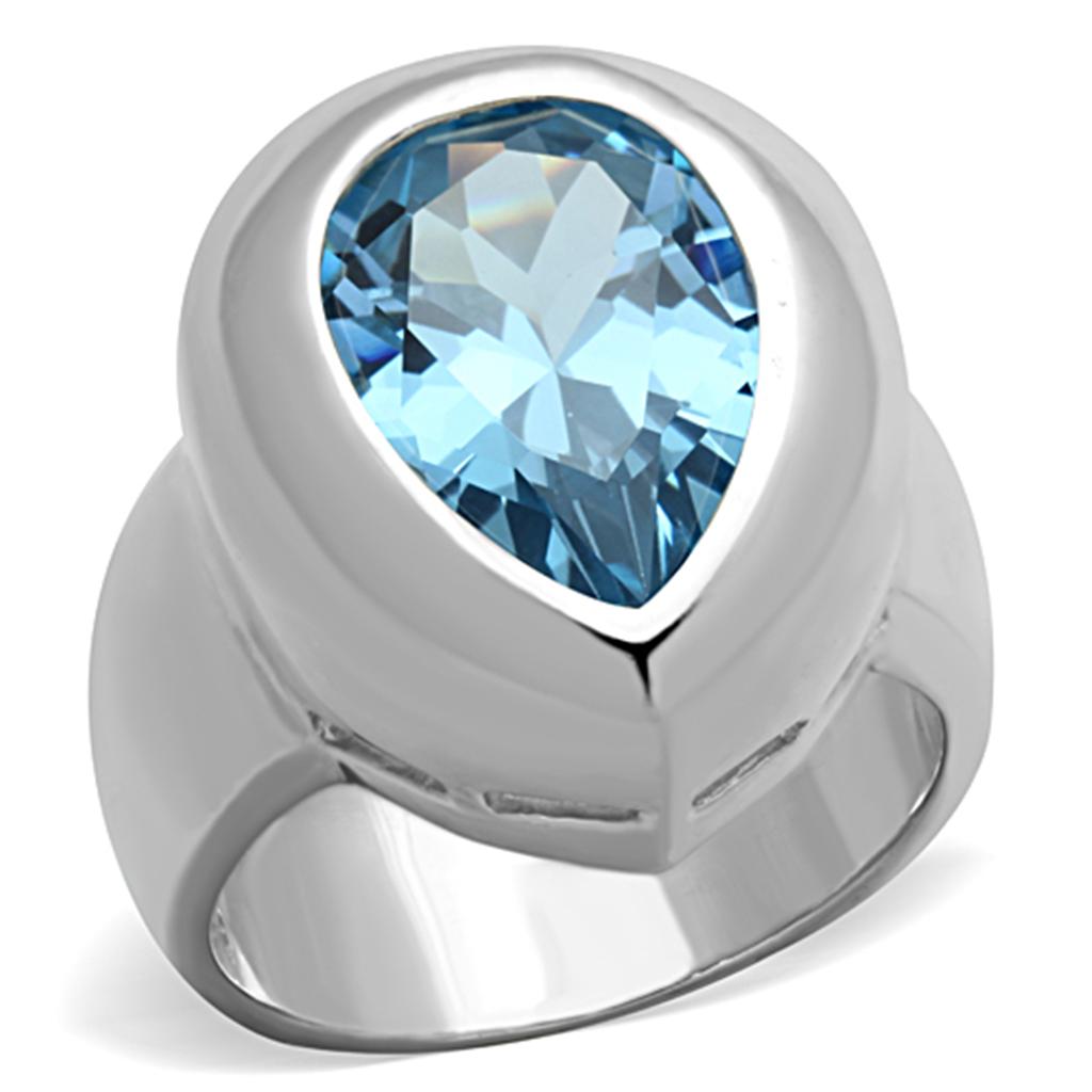 Silver 925 Sterling Silver Ring with Synthetic Spinel in Sea Blue