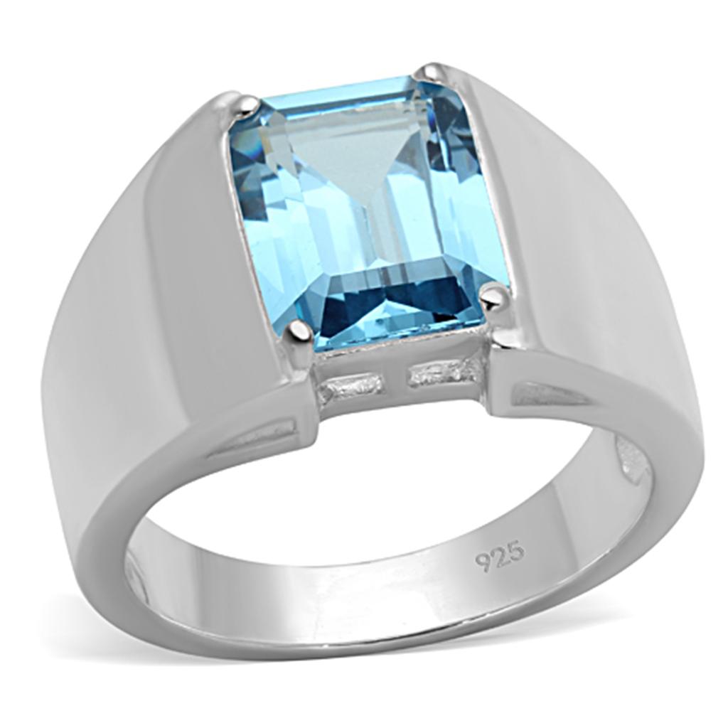 Silver 925 Sterling Silver Ring with Synthetic Spinel in Sea Blue