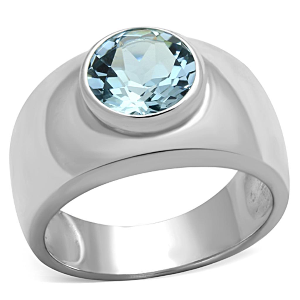 Silver 925 Sterling Silver Ring with Synthetic Spinel in Sea Blue