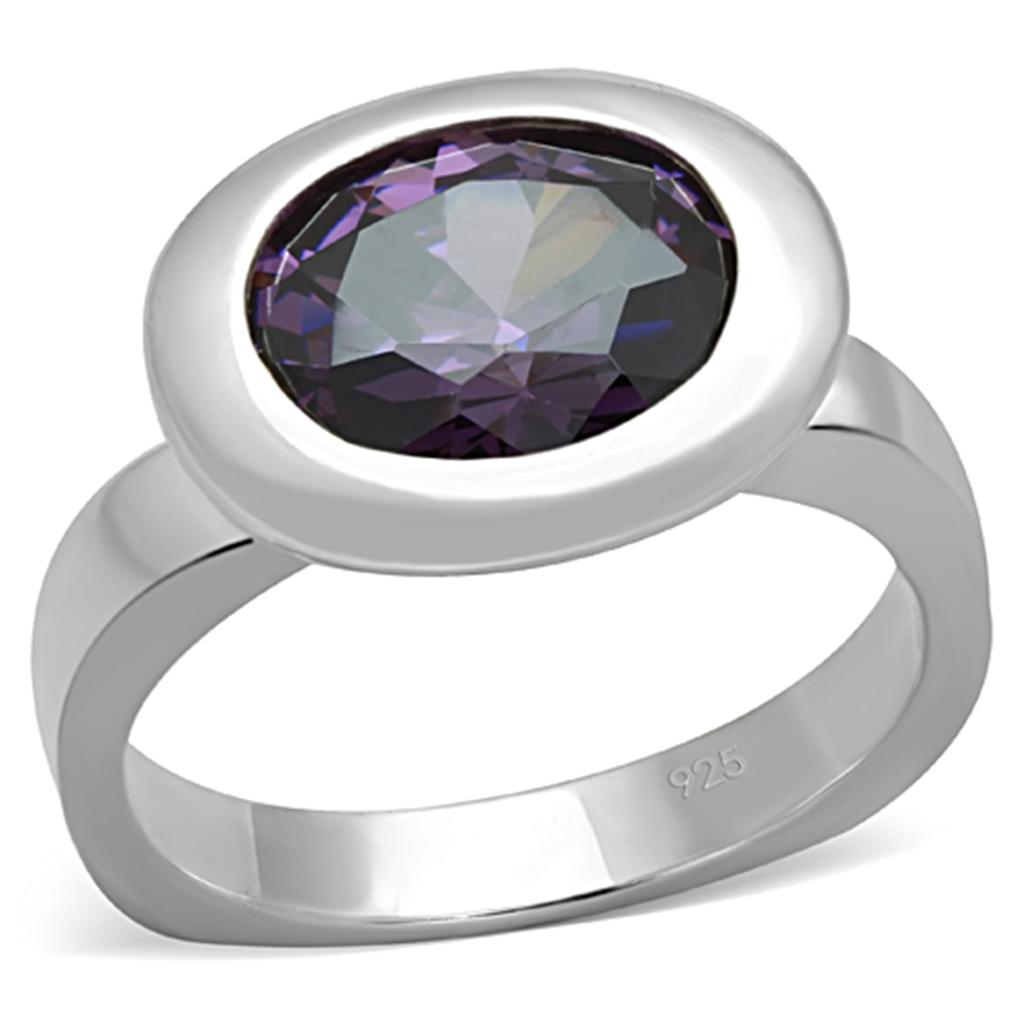 Silver 925 Sterling Silver Ring with AAA Grade CZ in Amethyst