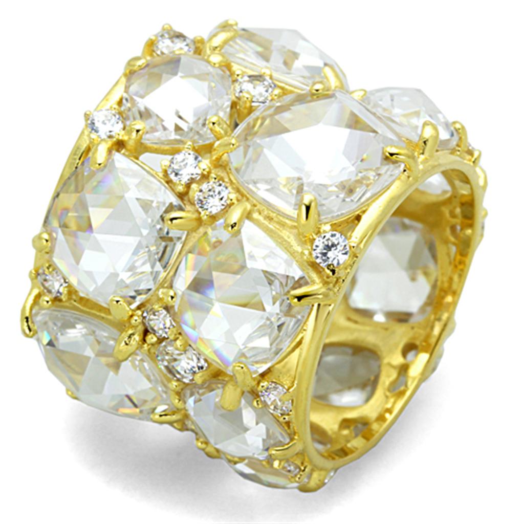 Gold 925 Sterling Silver Ring with AAA Grade CZ in Clear