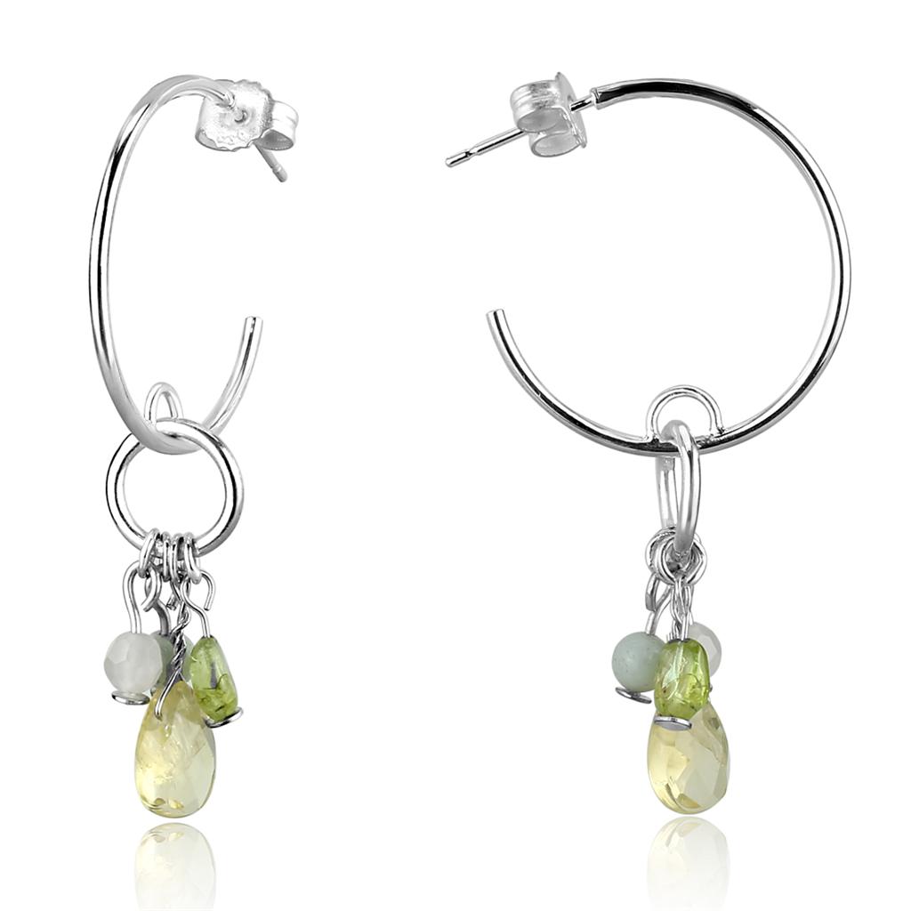Silver 925 Sterling Silver Earrings with Synthetic Glass Bead in Multi Color