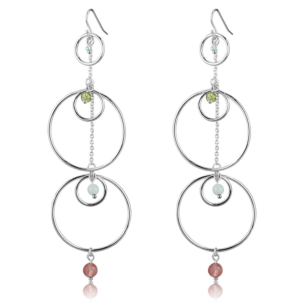 Silver 925 Sterling Silver Earrings with Synthetic Jade in Multi Color