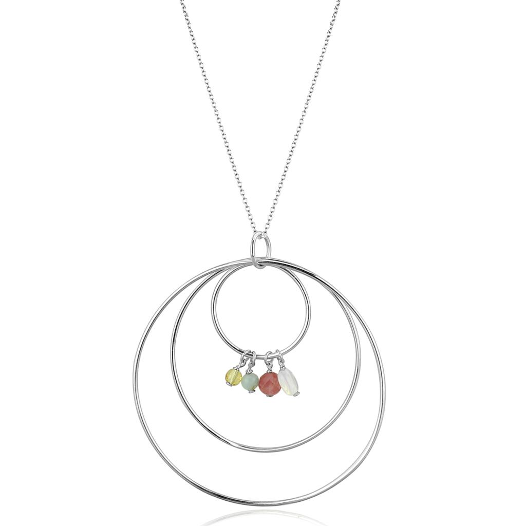 Silver 925 Sterling Silver Necklace with Synthetic Jade in Multi Color