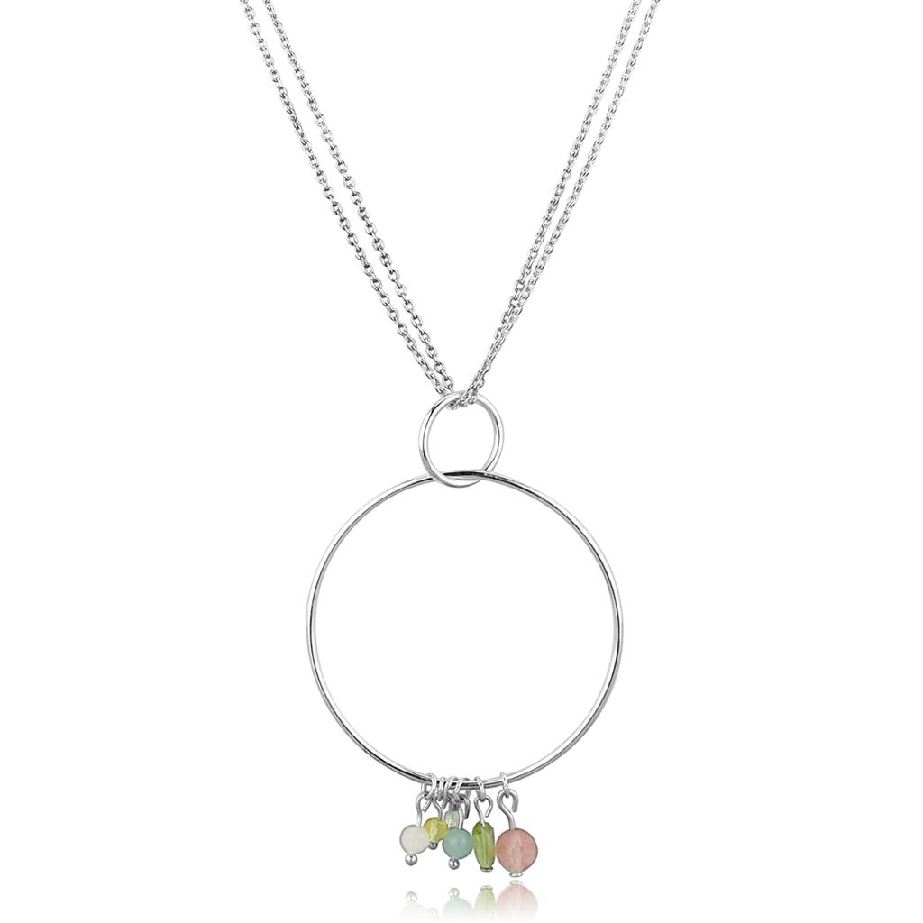 Silver 925 Sterling Silver Necklace with Synthetic Glass Bead in Multi Color