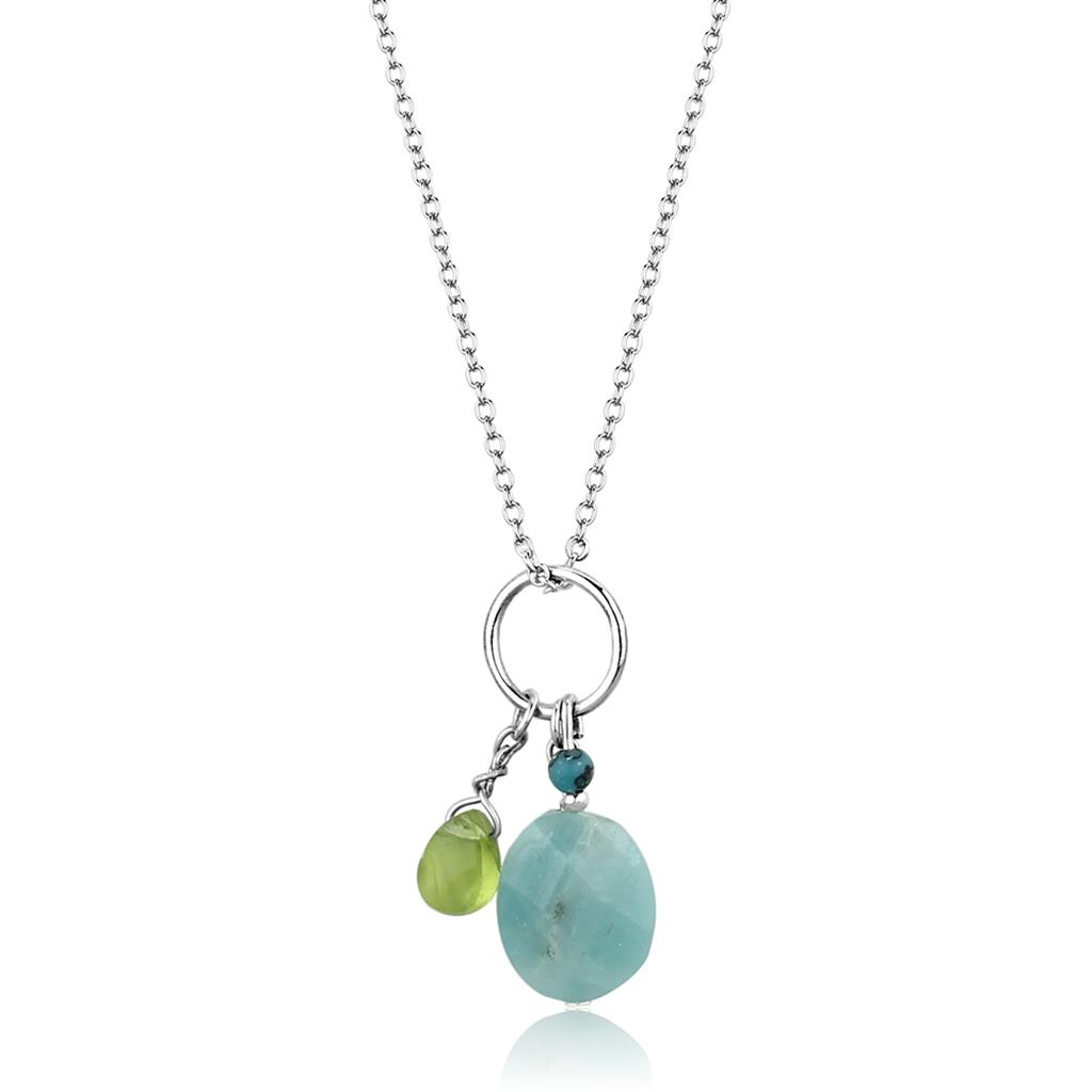 Silver 925 Sterling Silver Necklace with Synthetic Jade in Multi Color
