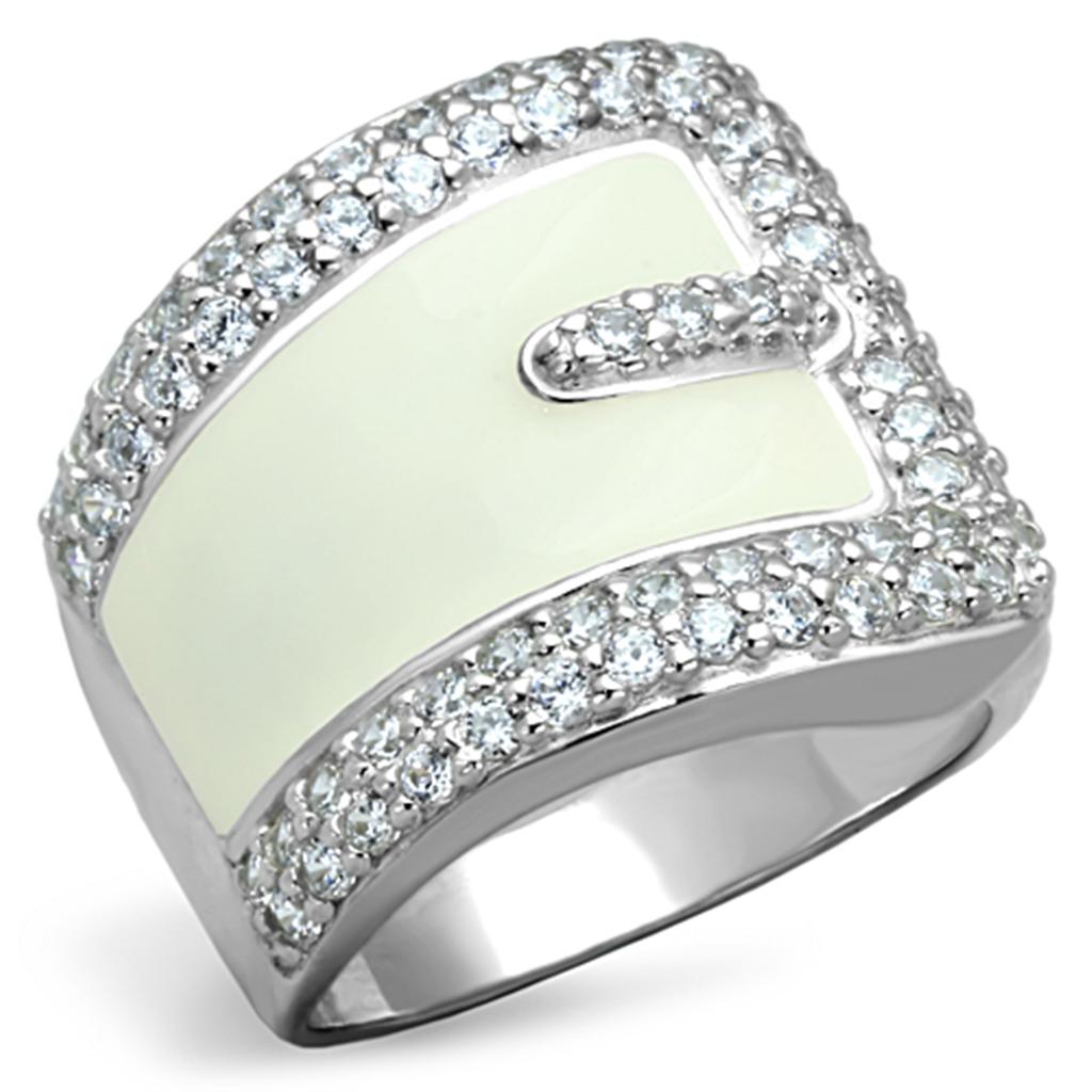 Rhodium 925 Sterling Silver Ring with AAA Grade CZ in Clear