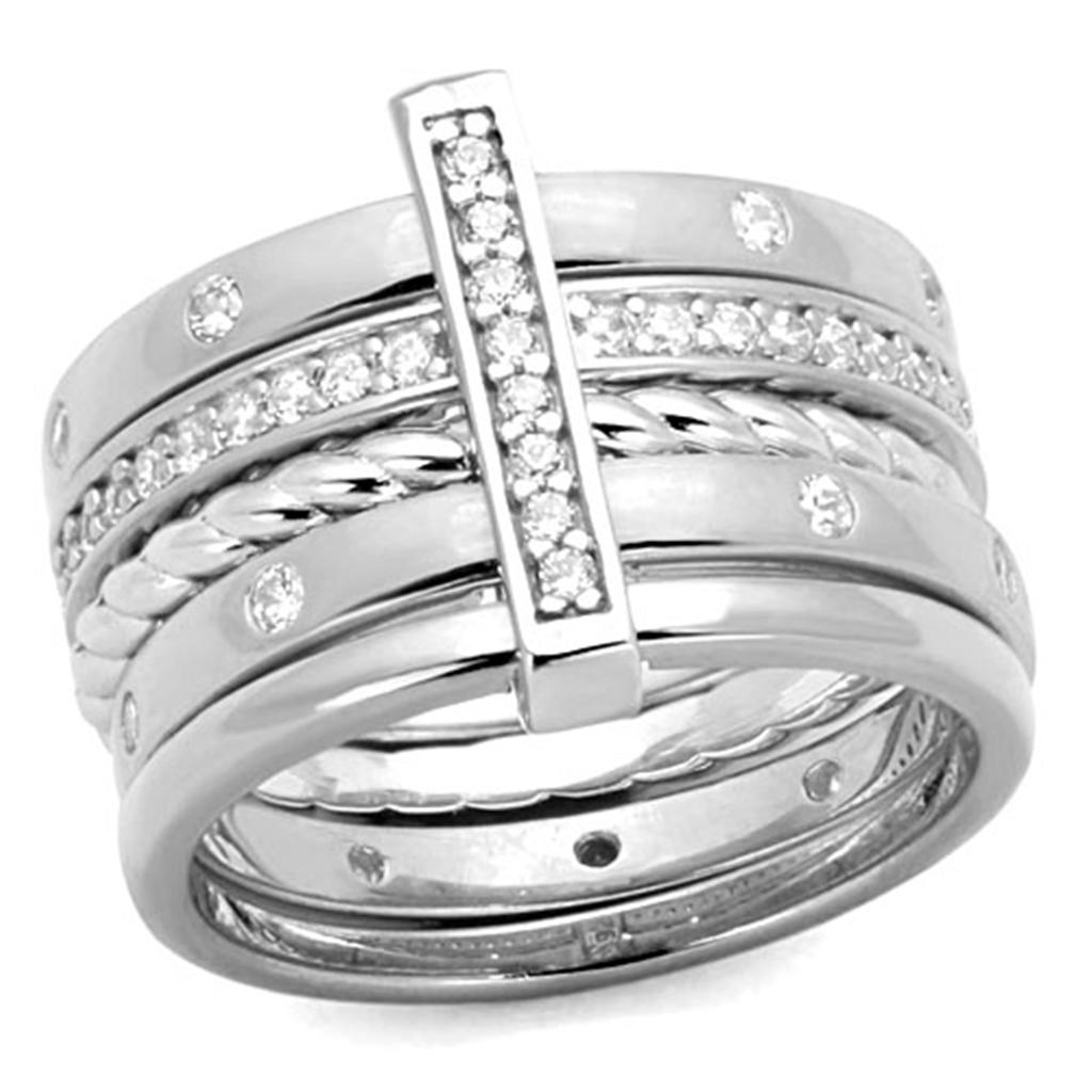 Rhodium 925 Sterling Silver Ring with AAA Grade CZ in Clear