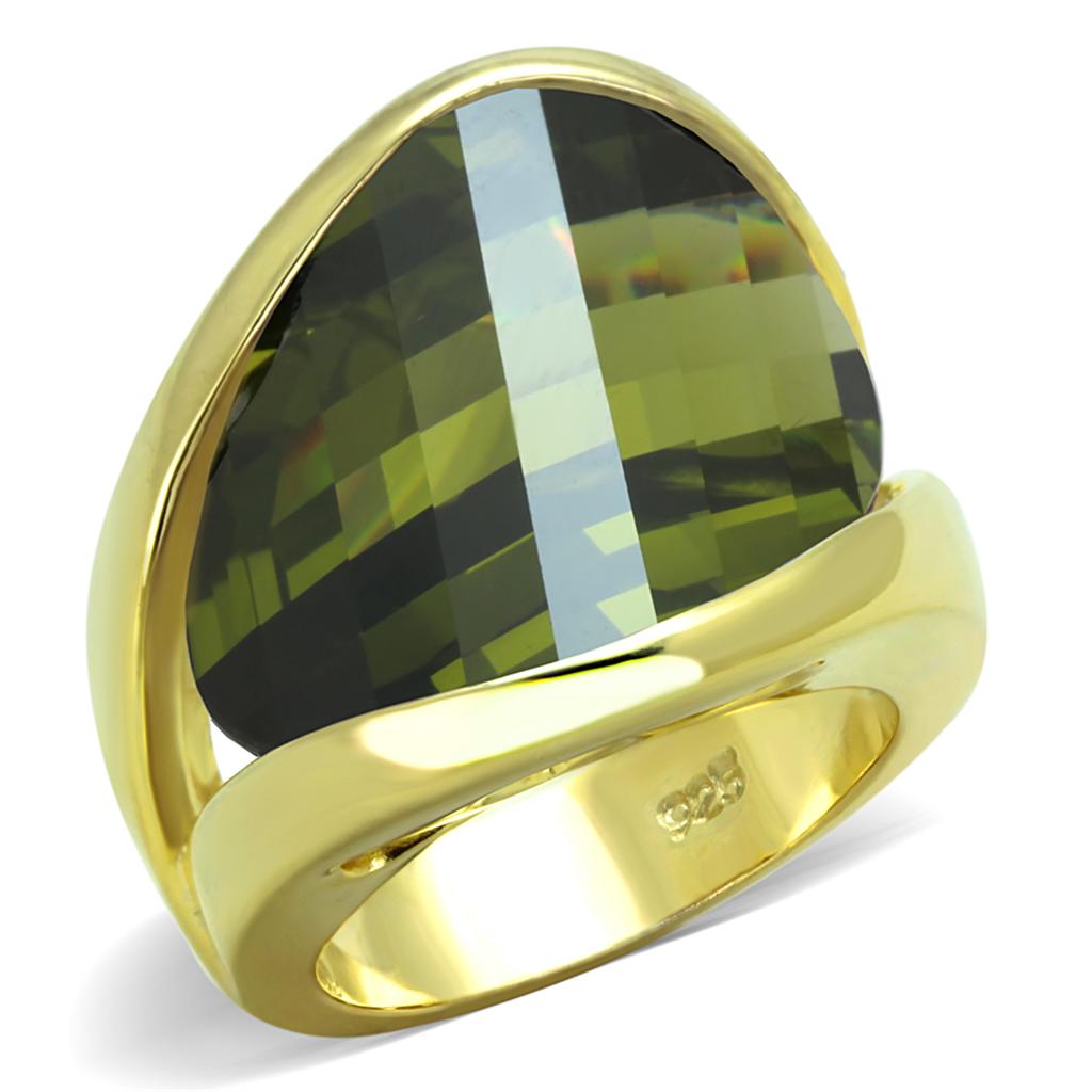 Gold 925 Sterling Silver Ring with AAA Grade CZ in Olivine color