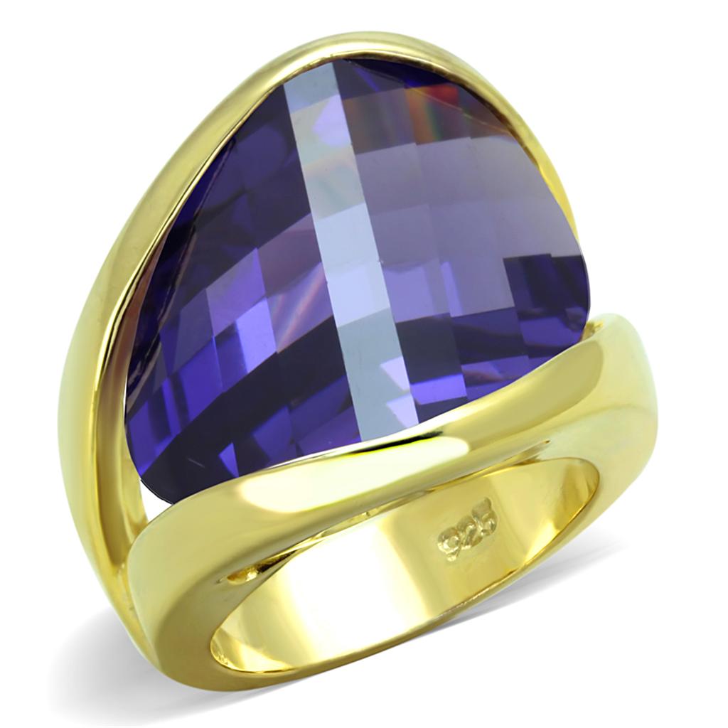 Gold 925 Sterling Silver Ring with AAA Grade CZ in Tanzanite