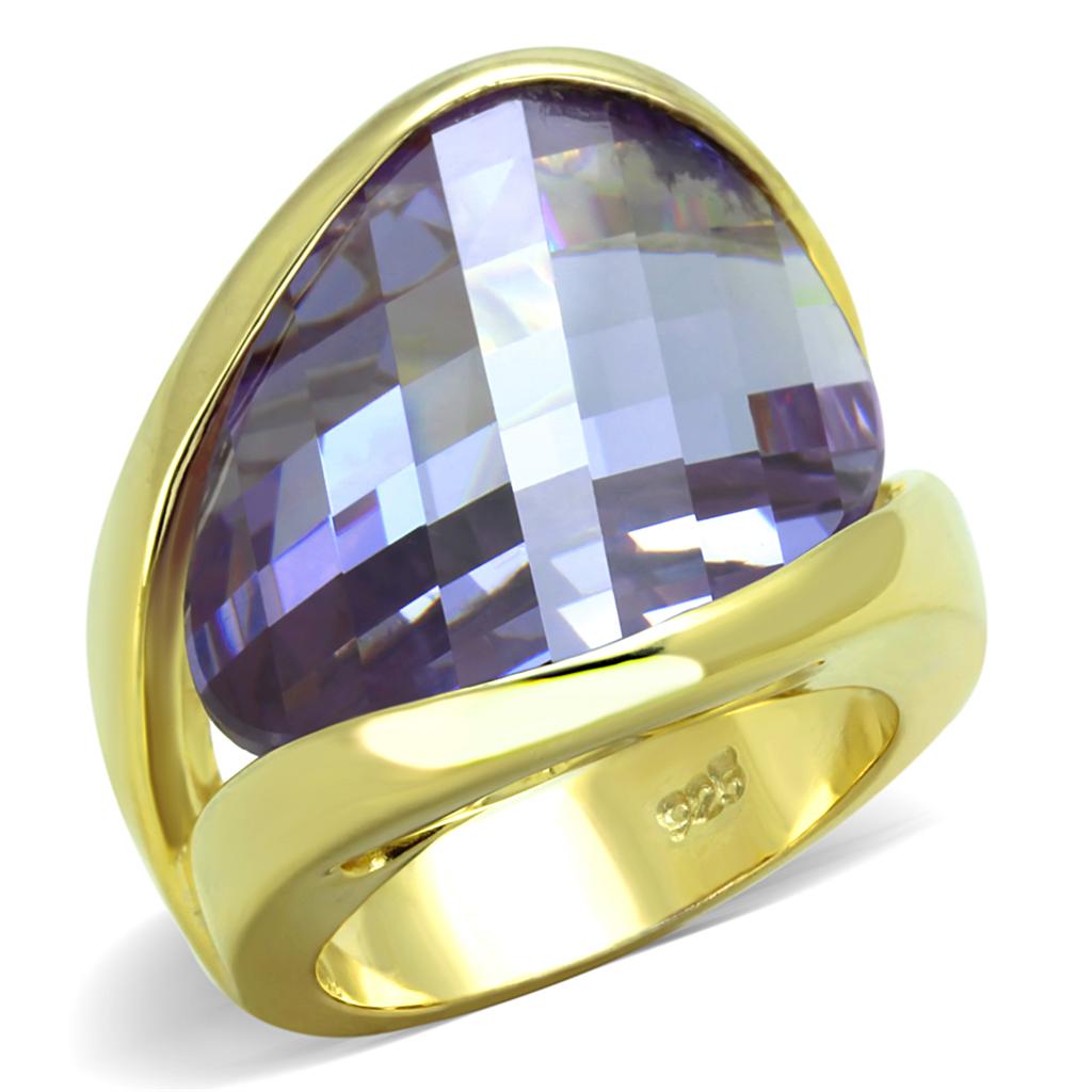 Gold 925 Sterling Silver Ring with AAA Grade CZ in Amethyst