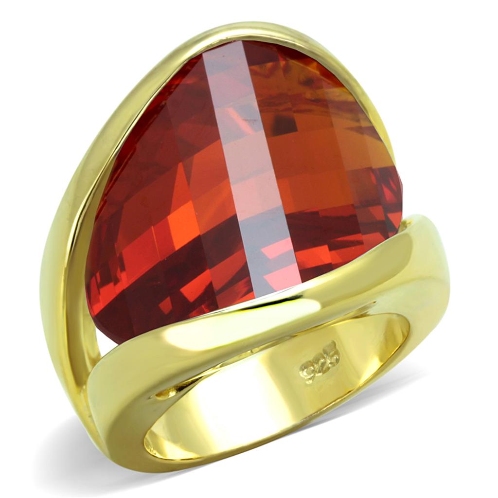 Gold 925 Sterling Silver Ring with AAA Grade CZ in Orange