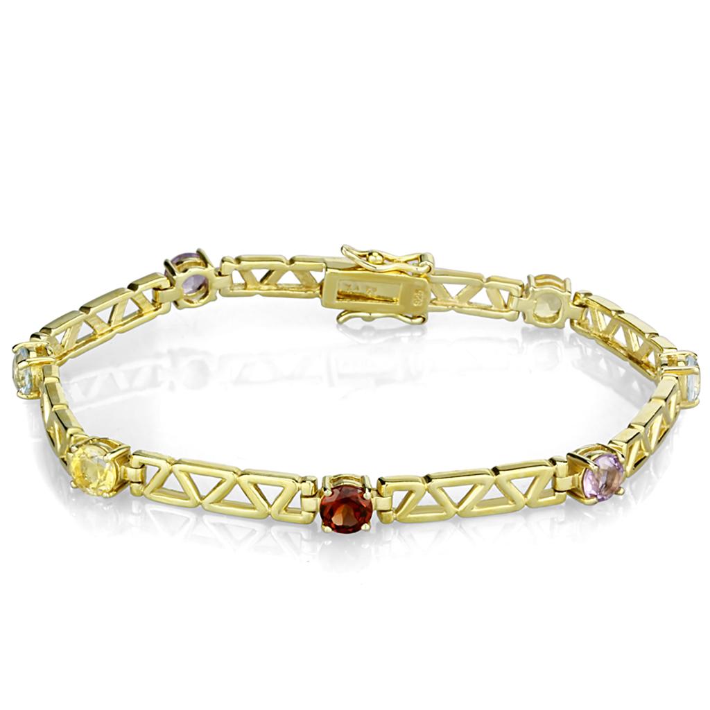 Gold 925 Sterling Silver Bracelet with AAA Grade CZ in Multi Color