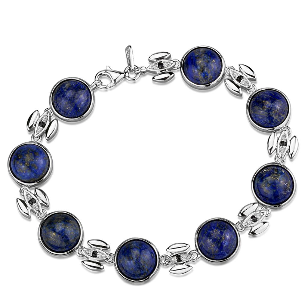 Rhodium 925 Sterling Silver Bracelet with Precious Stone Lapis in Montana