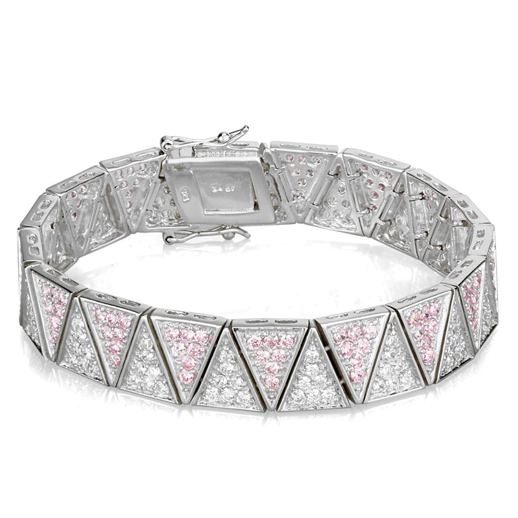 Rhodium 925 Sterling Silver Bracelet with AAA Grade CZ in Rose