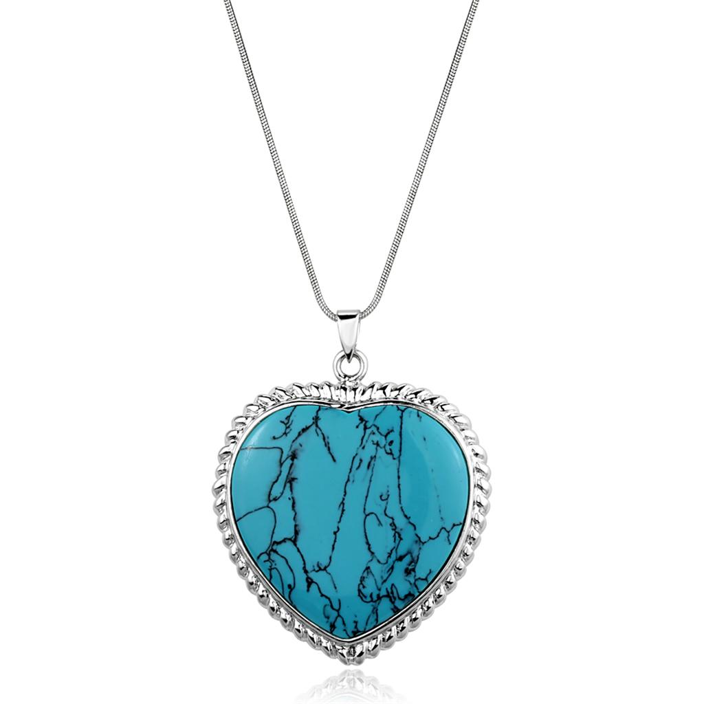 Silver 925 Sterling Silver Necklace with Synthetic Turquoise in Sea Blue