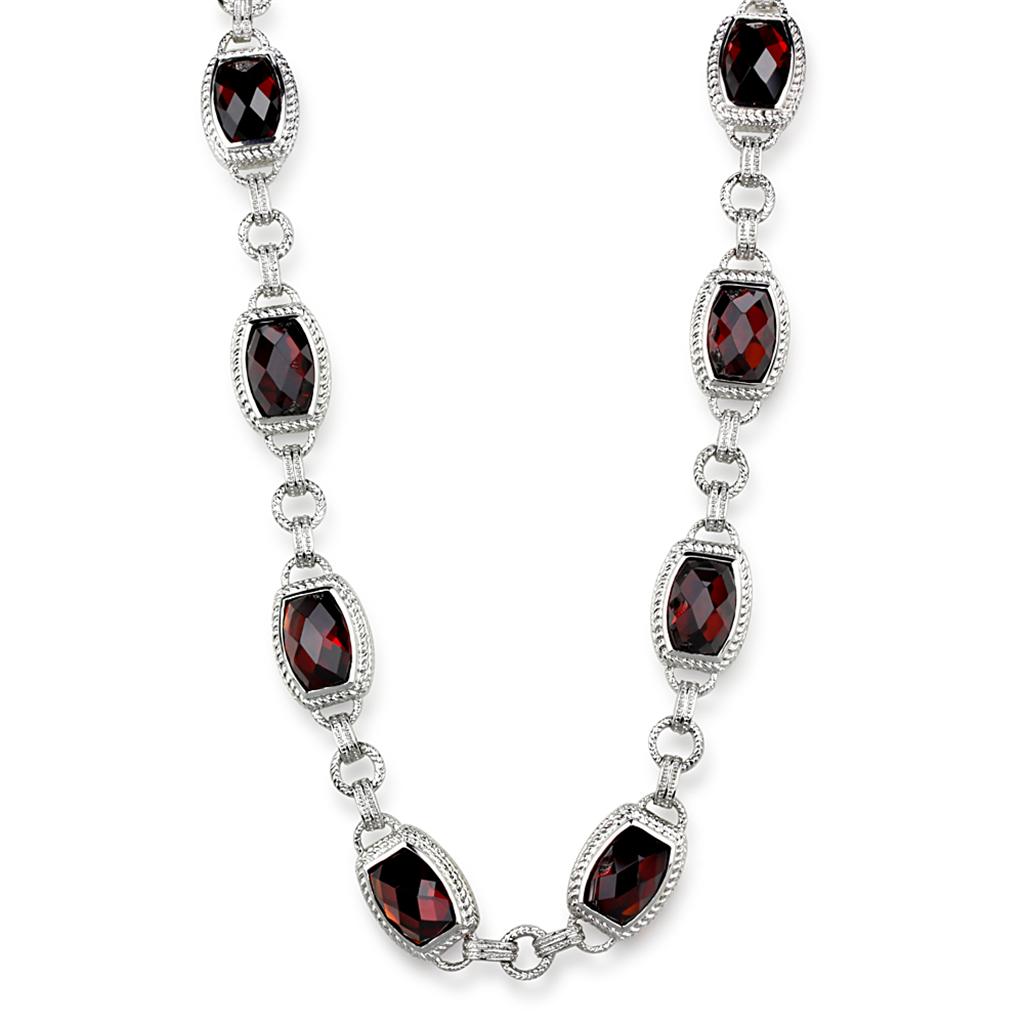 Rhodium 925 Sterling Silver Necklace with AAA Grade CZ in Garnet