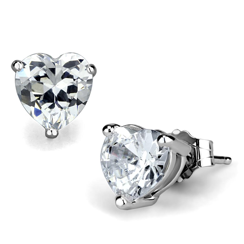 Rhodium 925 Sterling Silver Earrings with AAA Grade CZ in Clear