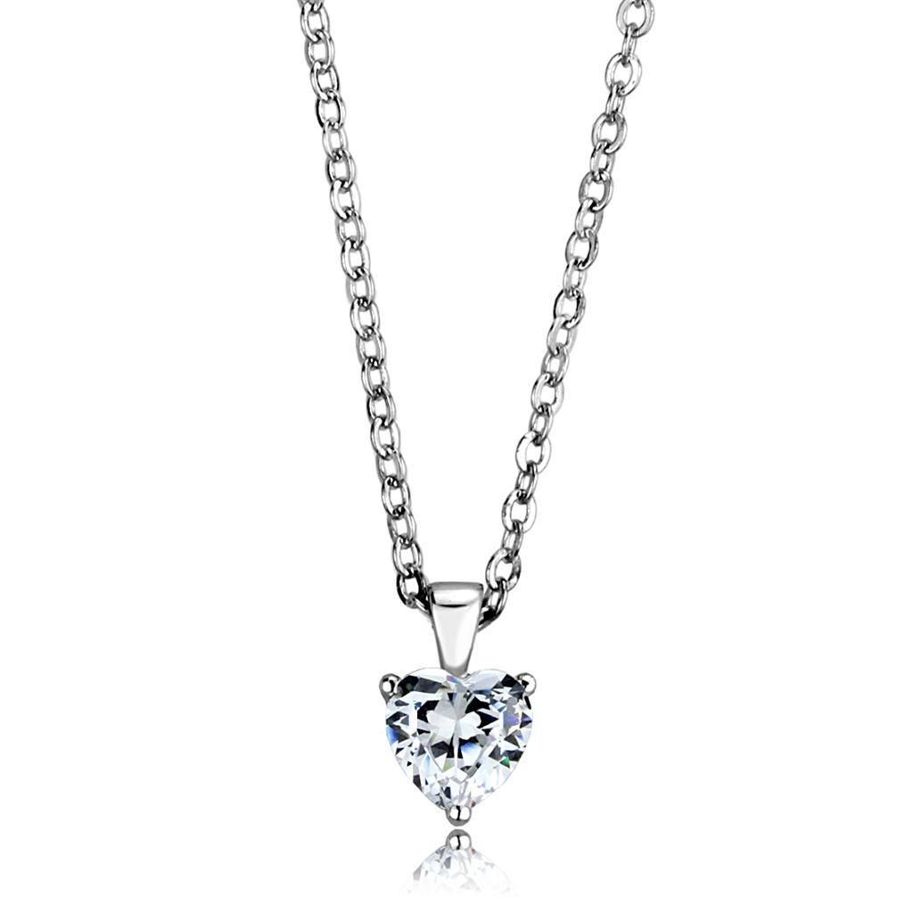 Rhodium 925 Sterling Silver Chain Pendant with AAA Grade CZ in Clear