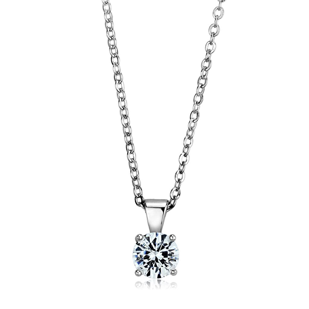 Rhodium 925 Sterling Silver Chain Pendant with AAA Grade CZ in Clear
