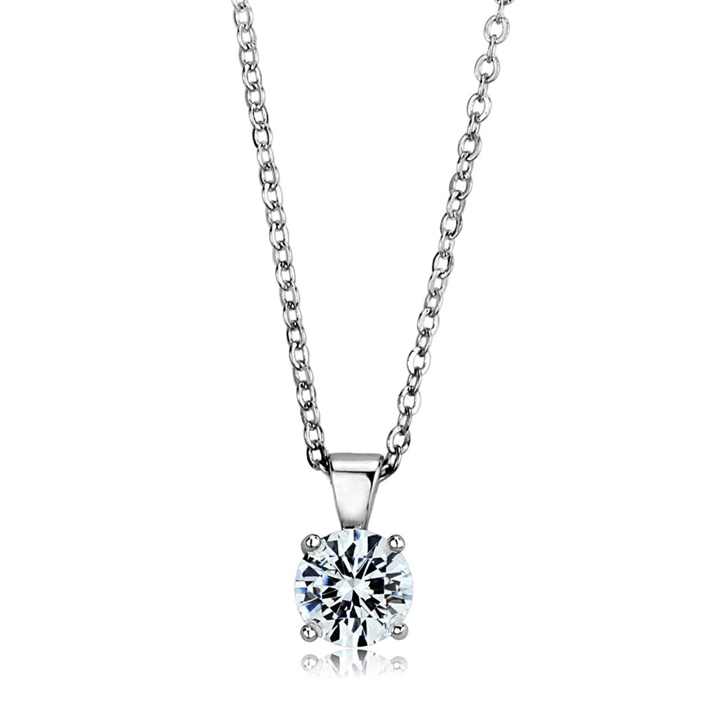 Rhodium 925 Sterling Silver Chain Pendant with AAA Grade CZ in Clear