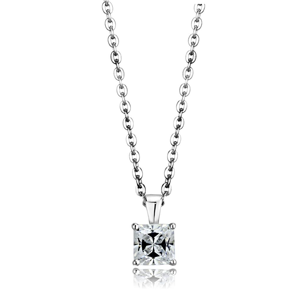 Rhodium 925 Sterling Silver Chain Pendant with AAA Grade CZ in Clear