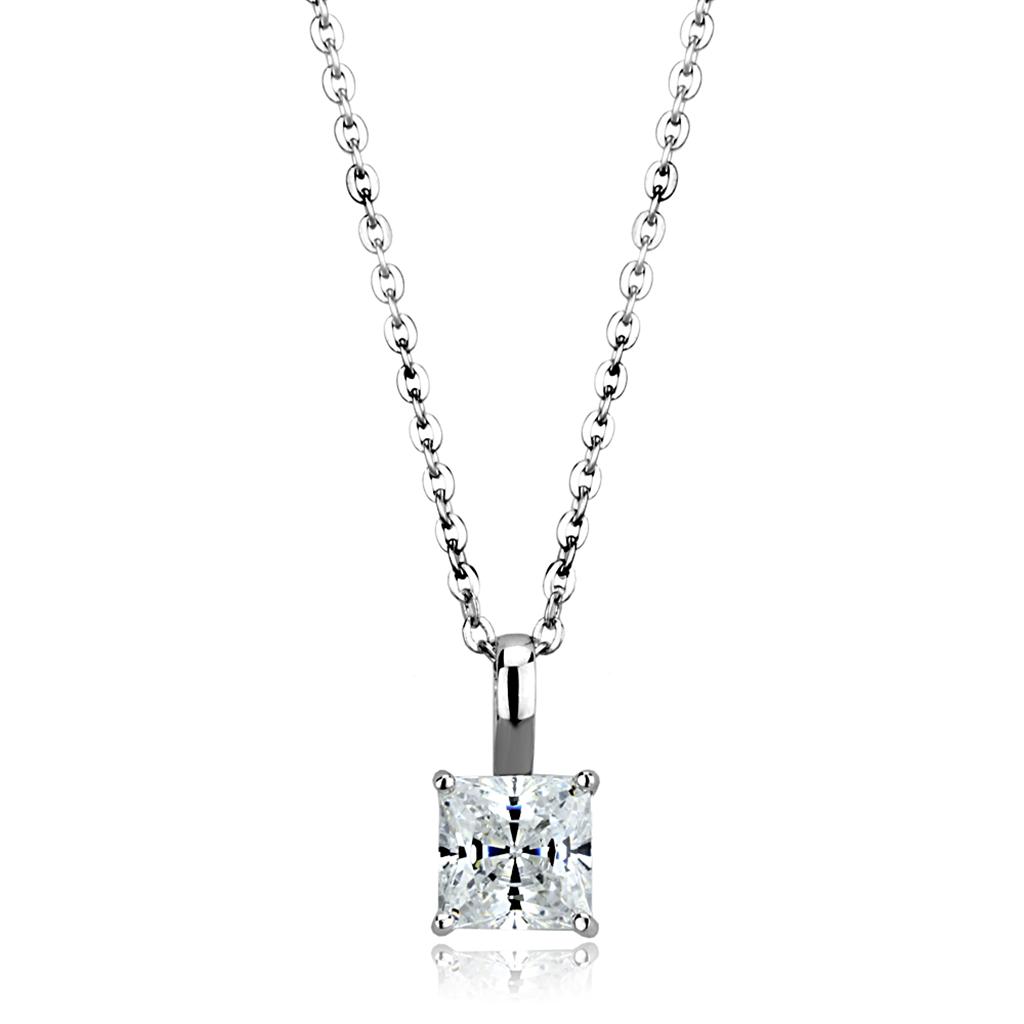 Rhodium 925 Sterling Silver Chain Pendant with AAA Grade CZ in Clear
