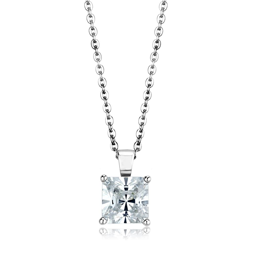 Rhodium 925 Sterling Silver Chain Pendant with AAA Grade CZ in Clear