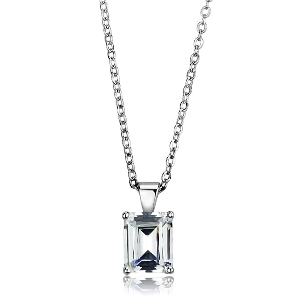 Rhodium 925 Sterling Silver Chain Pendant with AAA Grade CZ in Clear