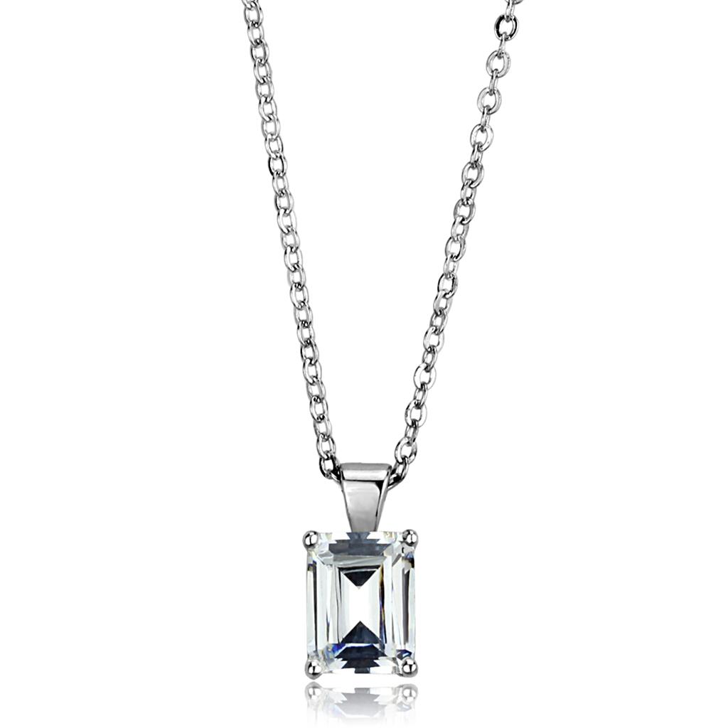 Rhodium 925 Sterling Silver Chain Pendant with AAA Grade CZ in Clear