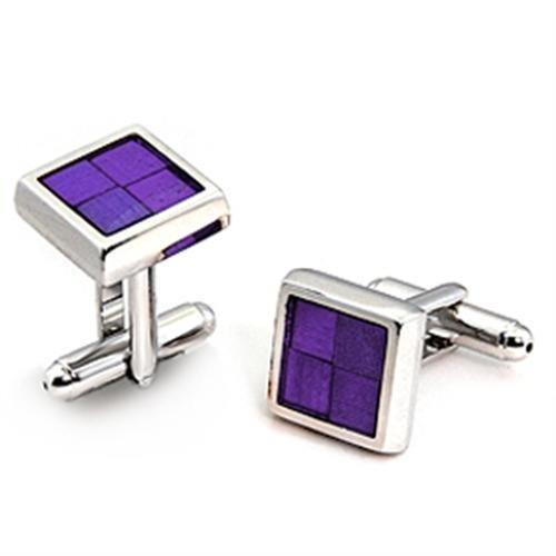 Rhodium Brass Cufflink with Epoxy in Amethyst