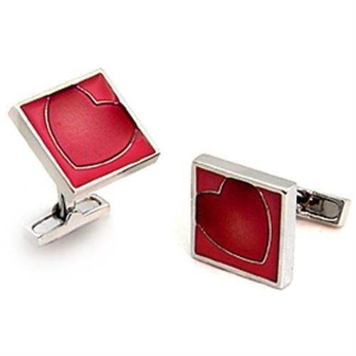Rhodium Brass Cufflink with Epoxy in Garnet
