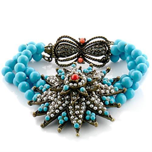 Antique Copper Brass Bracelet with Synthetic Turquoise in Multi Color