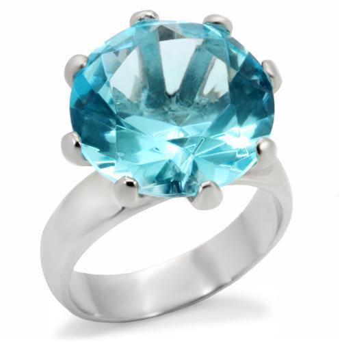 Matte Silver 925 Sterling Silver Ring with Top Grade Crystal in Sea Blue