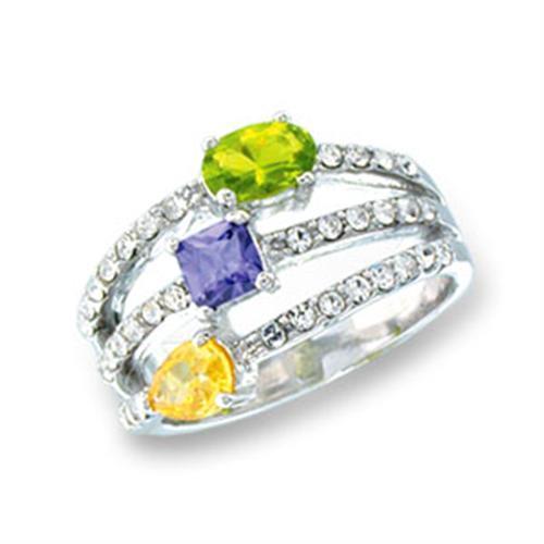 Rhodium 925 Sterling Silver Ring with AAA Grade CZ in Multi Color