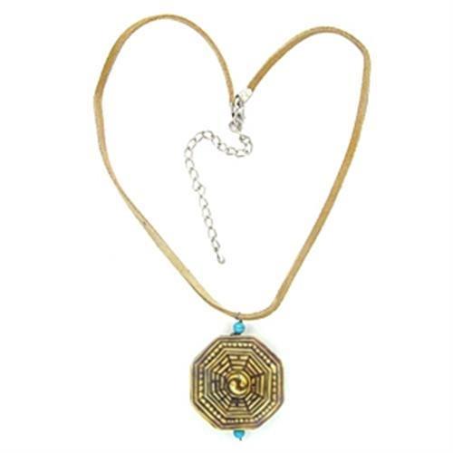 Rhodium Wood Necklace with Synthetic Turquoise in Sea Blue