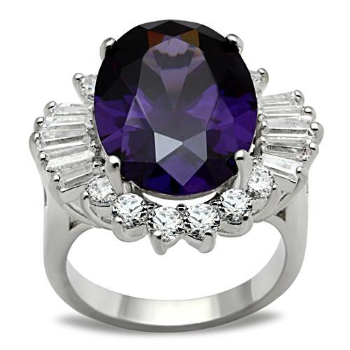 Silver 925 Sterling Silver Ring with AAA Grade CZ in Amethyst