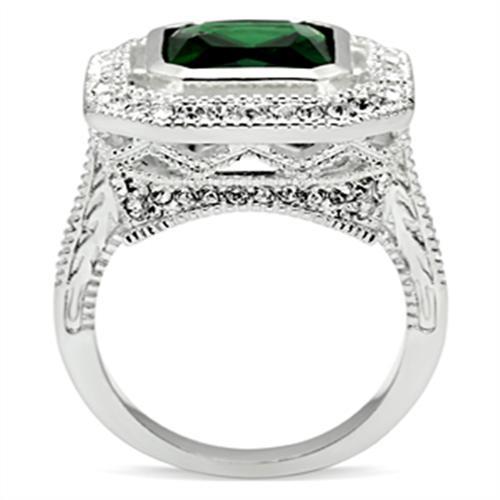Silver 925 Sterling Silver Ring with Synthetic Synthetic Glass in Emerald