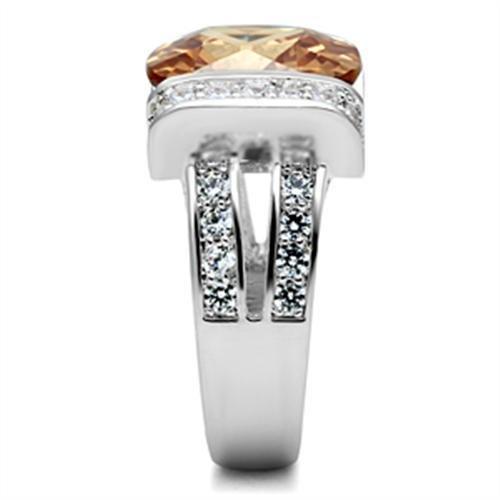 Silver 925 Sterling Silver Ring with AAA Grade CZ in Champagne