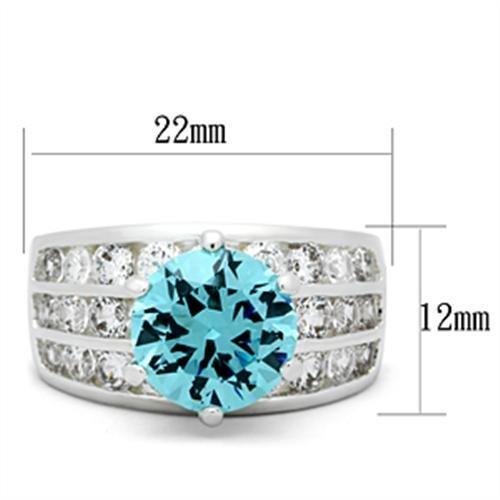 Silver 925 Sterling Silver Ring with AAA Grade CZ in Sea Blue