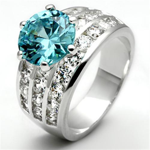 Silver 925 Sterling Silver Ring with AAA Grade CZ in Sea Blue