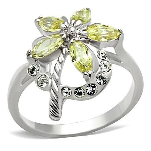 Silver 925 Sterling Silver Ring with AAA Grade CZ in Apple Green color