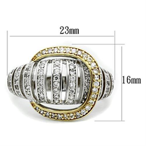 Gold+Rhodium 925 Sterling Silver Ring with AAA Grade CZ in Clear