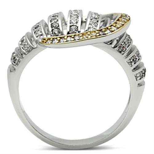 Gold+Rhodium 925 Sterling Silver Ring with AAA Grade CZ in Clear