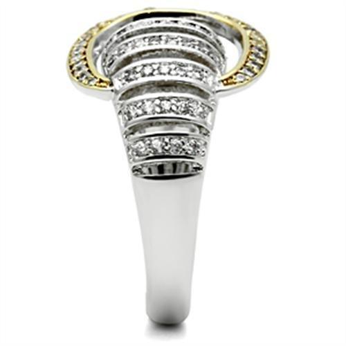 Gold+Rhodium 925 Sterling Silver Ring with AAA Grade CZ in Clear